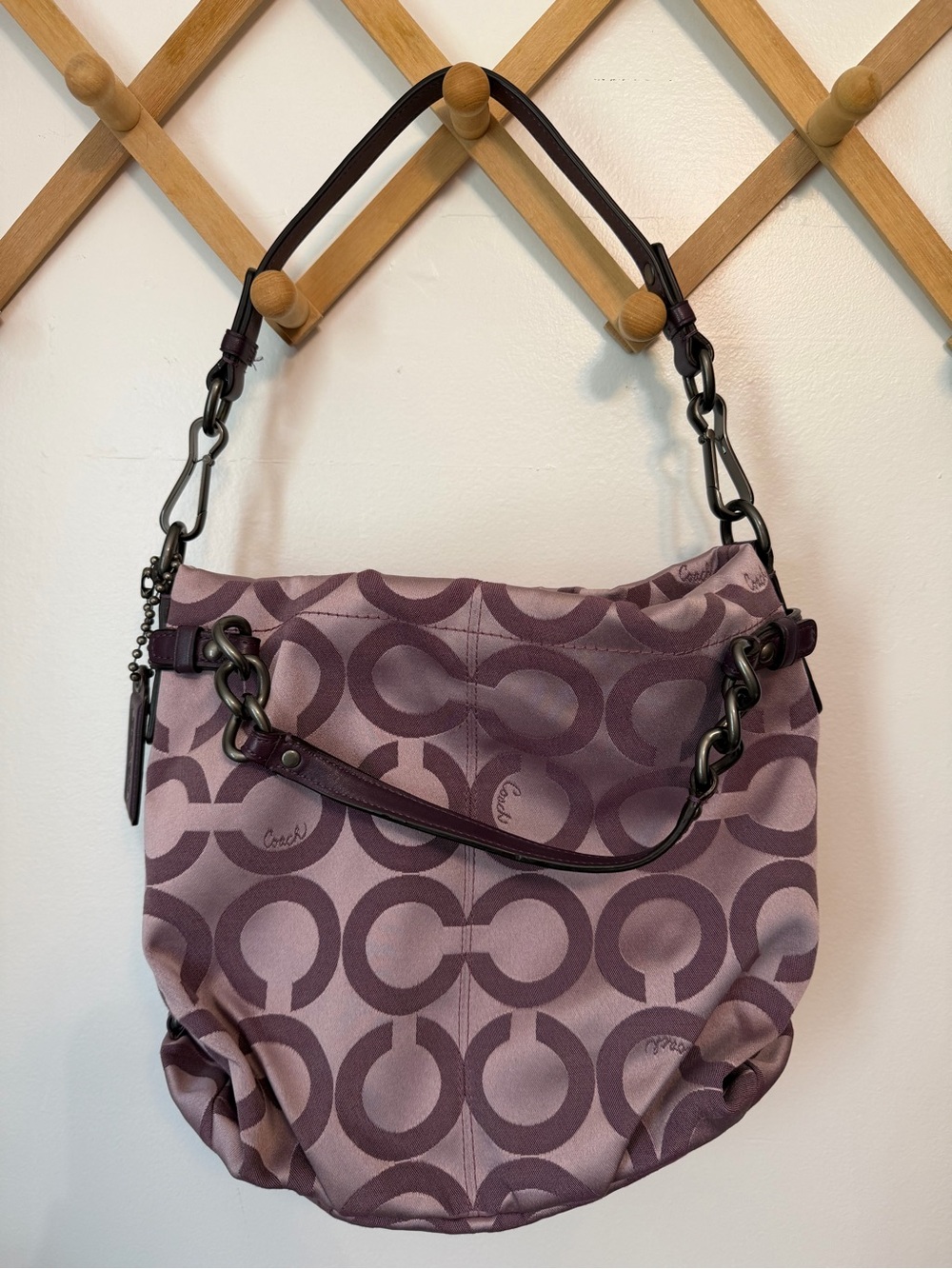 COACH BROOKE Op Art Signature C Sateen HOBO Purse Purple Vtg Y2K 14147 - Picture 6 of 6